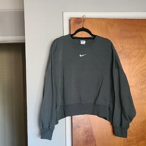 Nike Women's Dark Green Crew Neck Oversized Sweatshirt